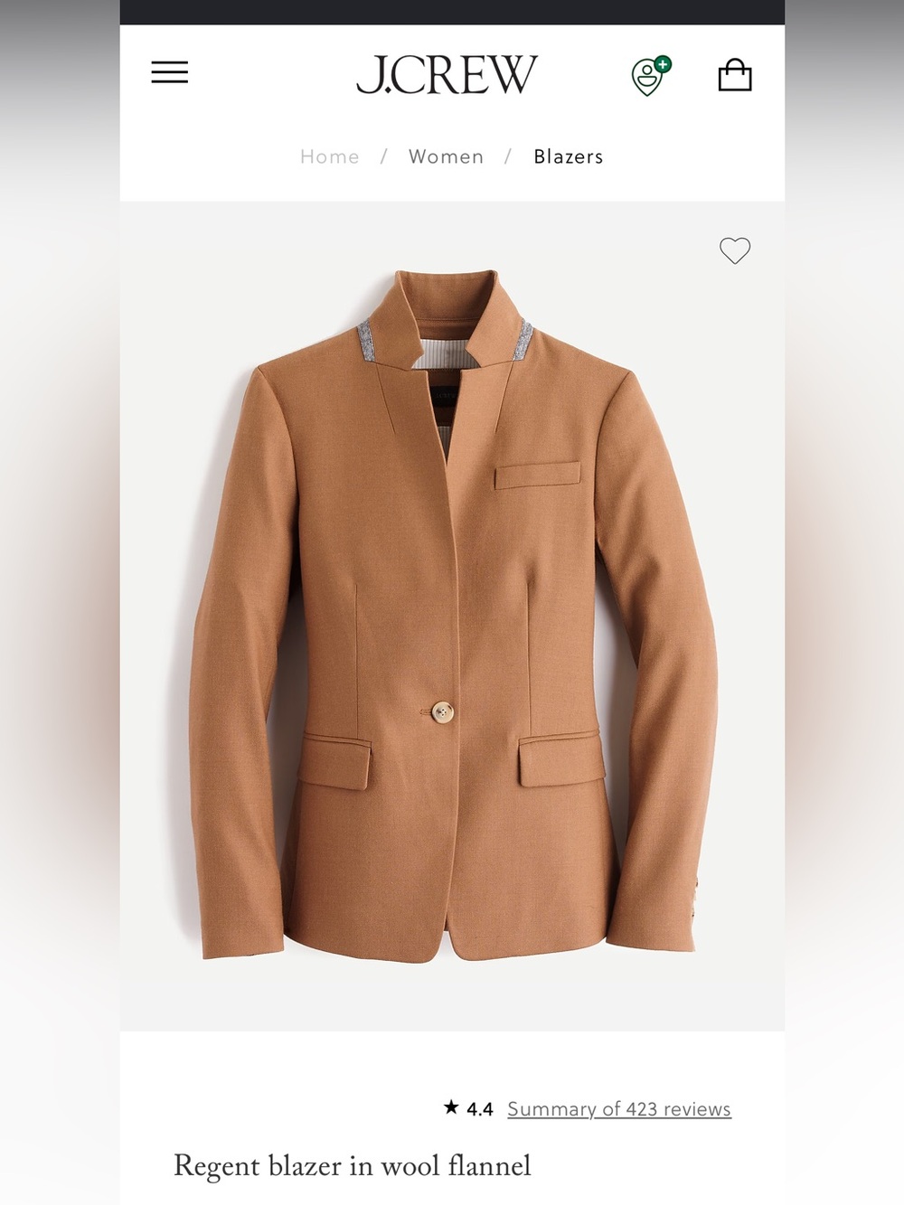 J. Crew Camel Wool-Flannel Single-Button Blazer